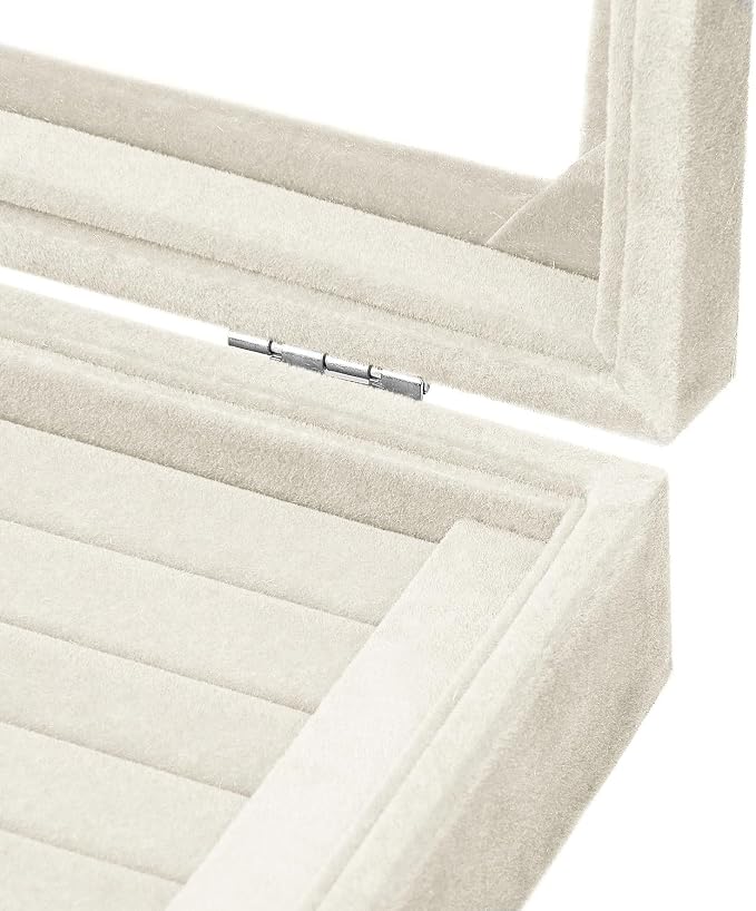 Jewelry Box Rings Organizer Tray 7 Slots Velvet Jewelry Earring Storage Box With Transparent Lid Jewelry Display Case for Girls Women (Beige) - Image 5