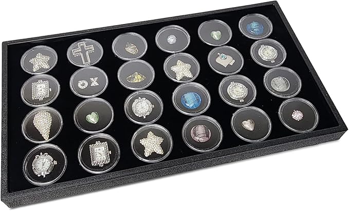 Ikee Design 24 Gem Showcase Stackable Jewelry Display Tray for Collectibles, Rock Storage Box Gemstones Bead Storage Jars, Black Foam, Black Tray, 14 7/8W x 8 3/8D x 1H in by IkeeDesign