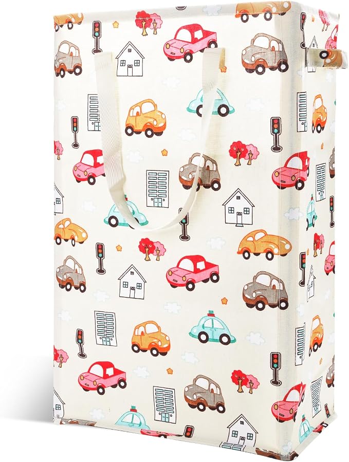Odonata Slim Laundry Hamper Handles Collapsible Laundry Basket Thin Dirty Clothes Basket Narrow Laundry Bag Foldable Dirty Hamper 48L (Car) by Odonata