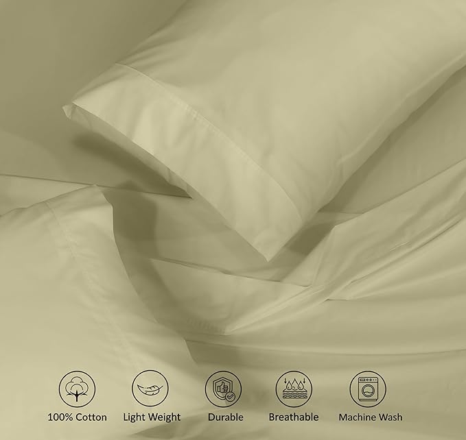 RUVANTI 100% Cotton Sheets – Twin Size Percale Bedding, Cooling & Breathable, Durable with a Crisp, Soft & Comfortable Feel, 16" Deep Pocket, 3-Piece Set, Sage Green