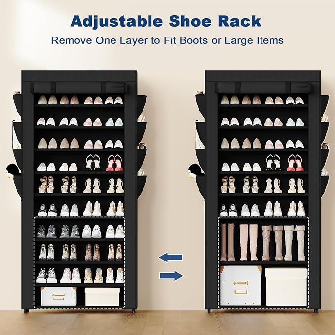 Mavivegue Shoe Rack with Cover, 10+1 Tier Tall Shoe Storage for 50-55 Pairs of Shoes, Shoe Organizer for Entryway, Closet - Image 7