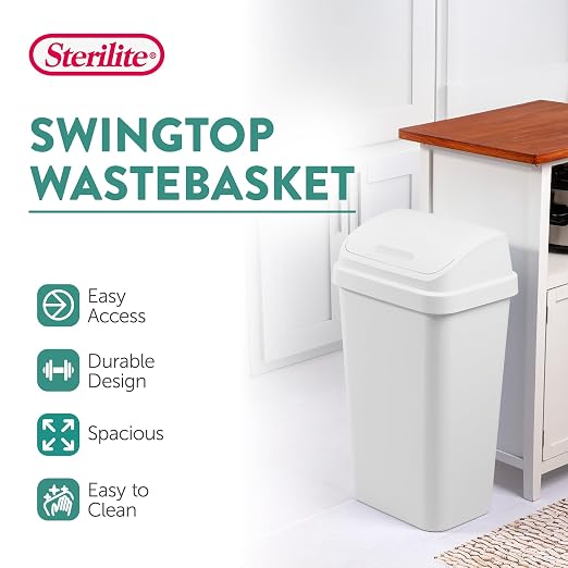 Sterilite 8-Pack Swing Top Wastebasket, Sleek Square Profile Trash Can, 13 Gallon, White - Modern Garbage Bin for Kitchen, Bathroom, Garage and Workspace, Fits 13 Gal Liners - Image 2
