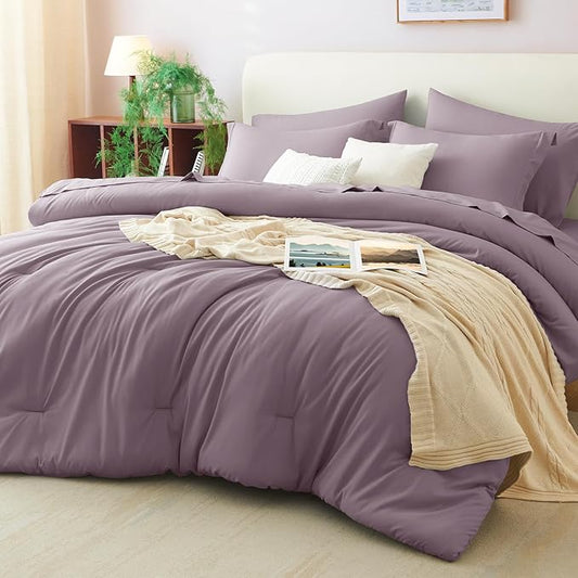 CozyLux Full Size Comforter Sets Dusty Purple, 7 Pieces Bed in a Bag Full Comforter Set with Sheets, Luxury Bedding Set with Down Alternative Comforter, Fitted Sheet, Flat Sheet, Pillowcases & Shams