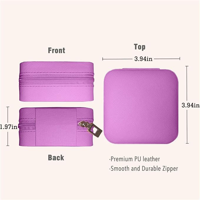 Small Travel Jewelry Box, Portable Mini Jewelry Leather Box Jewelry Ring Organizer Case Storage Holder Gift Boxes for Girls Women, Lilac purple - Image 5