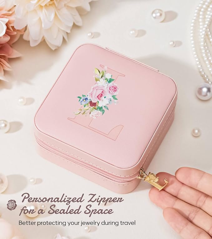 Enthralite Travel Jewelry Box for Girls: Traveling Jewelry Case Gift for Women - Mini Organizer for Necklaces Earrings Pink L - Image 4