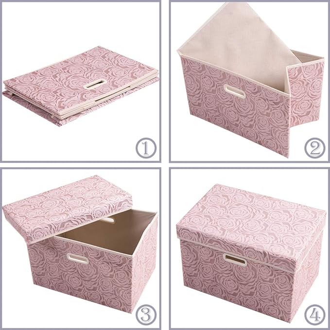 PRANDOM Collapsible Storage Boxes with Lids Fabric Decorative Storage Bins Cubes Organizer Containers Baskets with Cover Handles Divider for Bedroom Closet Living Room 14.9x9.8x9.8 Inch 1 Pack - Image 5
