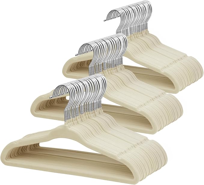 ManGotree 11" Baby Velvet Hangers, Non-Slip Kids Coat Hangers with 360° Swivel Hook, Ultra-Thin Felt Children's Hanger for Infant & Toddler Clothes, 66 Pack (Beige) by ManGotree