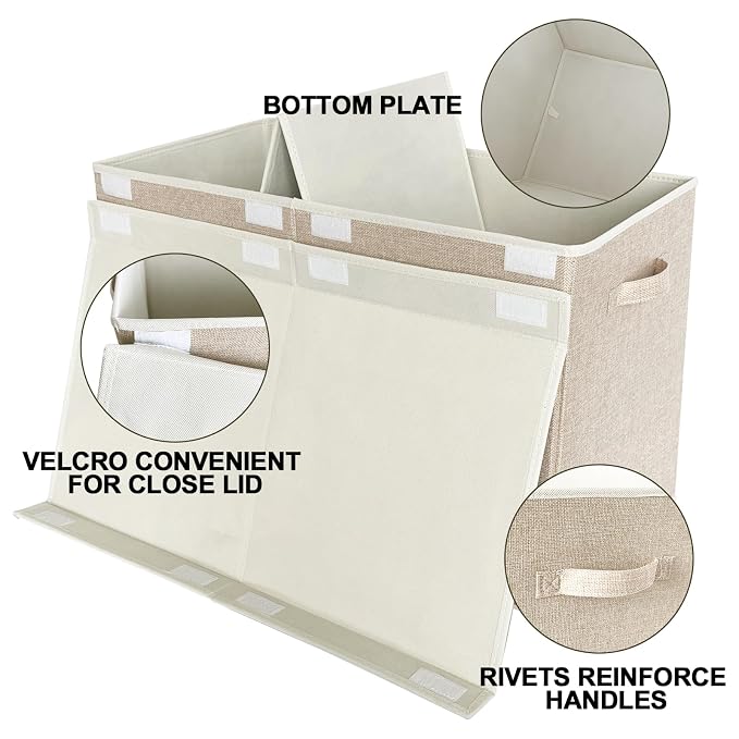 VERONLY Large Toy Box Chest Storage with Lid - Collapsible Kids Toys Boxes Organizer Bins Baskets with Handles for Boys, Girls, Nursery, Playroom, Clothes, Blanket, Bedroom(Beige) - Image 7