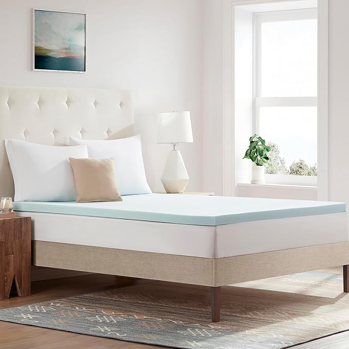 Sweet Home Collection Queen Mattress Topper 2 Inch Gel Infused Memory Foam Cooling Pad CertiPUR US Certified - Enhance Sleep Quality with Pressure Relief and Temperature Regulation, Queen, Blue