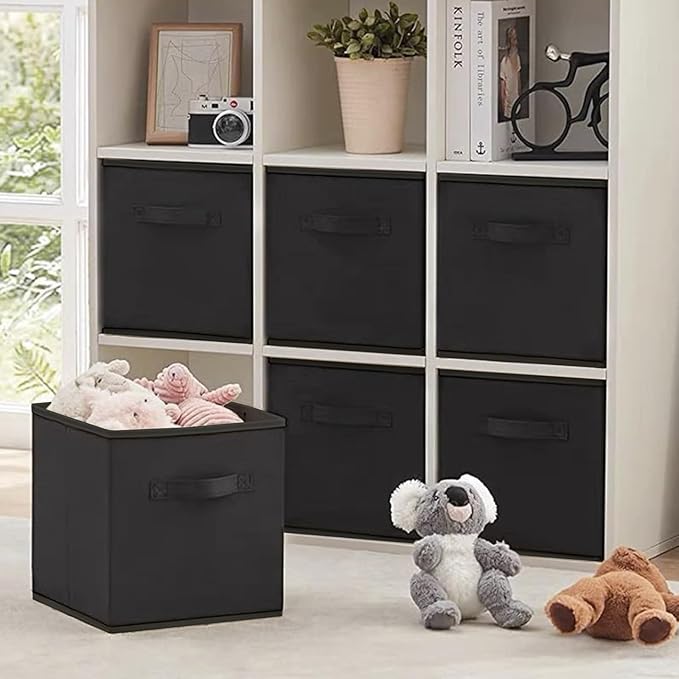 EBIGIC Small Storage Bins[6 Pack] 9.0"x7.5"x7.5" Small Size Fabirc Foldable Closet Toy Organizer Collapsible Cloth Black - Image 6