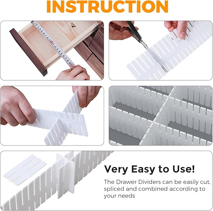 ALBAD Plastic Drawer Dividers Adjustable Drawer Organizer Dividers Separator for Tidying Clutter/Cutlery/Underwear/Socks/Clothes/Dresses/Boxes/Bins in Kitchen Bathroom Bedroom Office (8) - Image 3