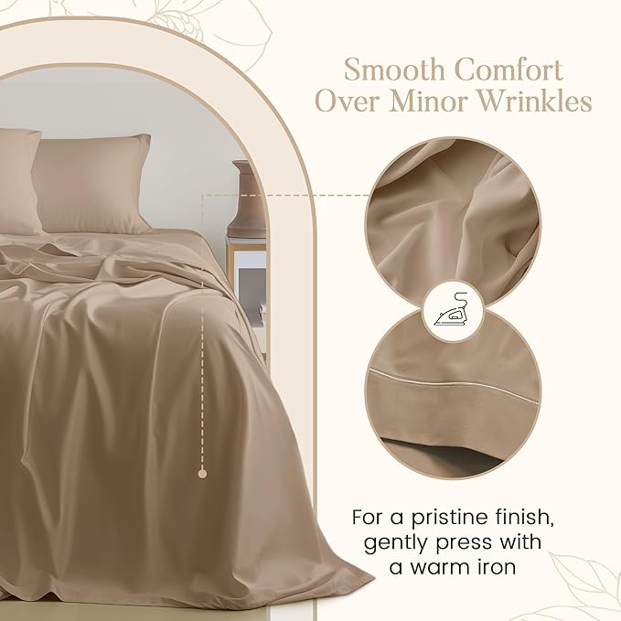 King Sheet Set, 100% Cotton Bed Sheets King Size Sheets 15" Deep Pocket Set, 800 Thread Count Sateen Weave 4 piece Luxury Bedding, Soft & Breathable No Pill Fade Resistant- Taupe