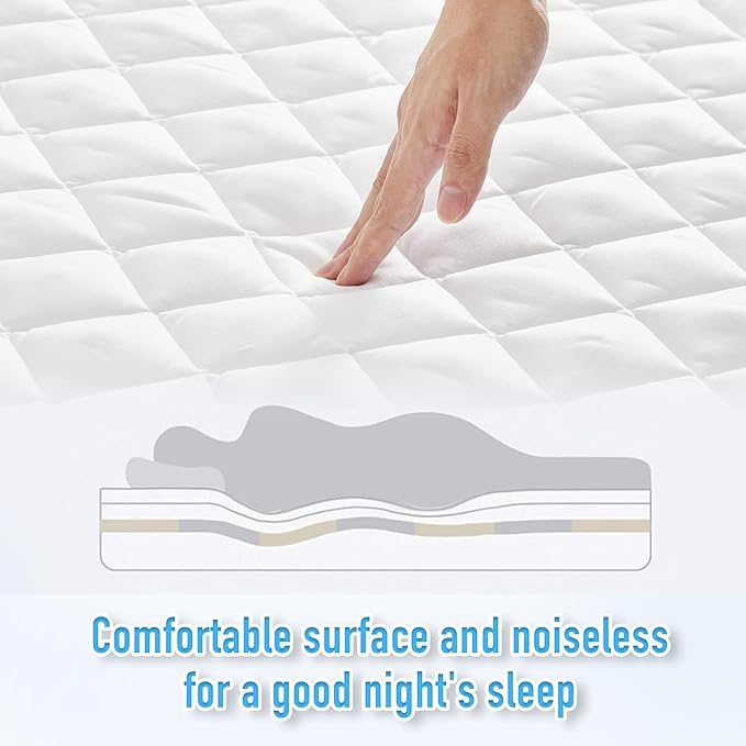 HYLEORY Full XL Size Waterproof Mattress Pad Protector, Breathable Quilted Mattress Cover Noiseless Waterproof Fitted Sheet Mattress Topper Upto 21" Deep Pocket, White