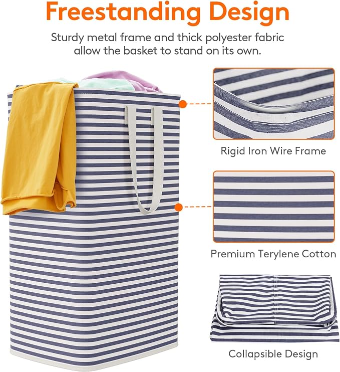 Lifewit 2 Pack Laundry Hamper Large Collapsible Laundry Baskets, Freestanding Waterproof Clothes Hamper with Easy Carry Handles in Laundry Room Bedroom Bathroom College Dorm for Adults, Navy, 2 x 80L - Image 2