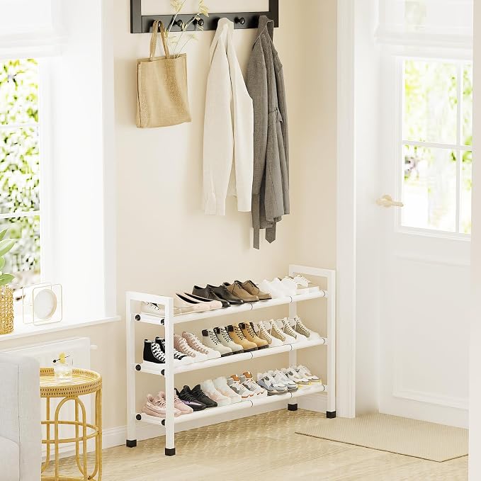 Mavivegue 3-Tier 19"-43.3" Adjustable Shoe Rack for Closet,Expandable Shoe Rack, Hall Entryway,Front Door,Garage, Sturdy Steel Space-Saving Rack, White​ - Image 2