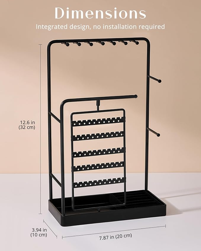 ProCase Jewelry Stand Holder Organizer, Jewelry Display Storage with Ring Tray, Rotating Earring Bracelet Necklace Holder, Valentine's Gifts Room Dorm Decor for Teen Girls -Black (No-Assembly) - Image 7