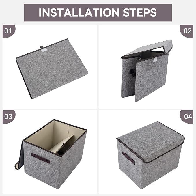 Bagnizer Linen Fabric Foldable Storage Cube Bin Organizer Basket with Flip-Top Lid & Handles, Large Clothes Blanket Box for Home, Office, Closet, Light Gray, 4 Pack 14.6 x 9.5 x 9.5” - Image 8