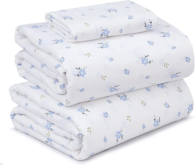 RUVANTI 100% Cotton Sheets – Twin Size Percale Bedding, Cooling & Breathable Floral Design, Durable with a Crisp, Soft & Comfortable Feel, 16" Deep Pocket, 3-Piece Set, Phulkari