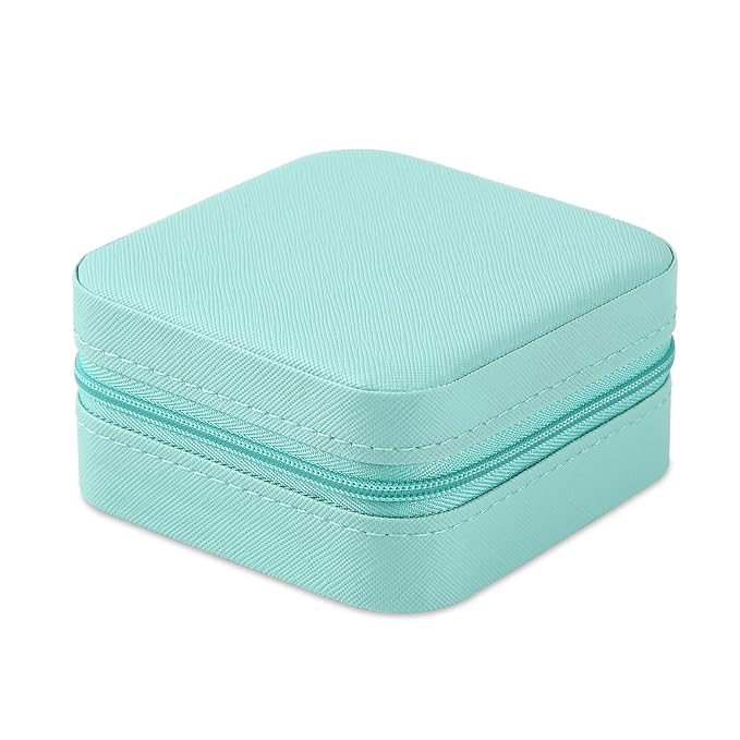 Neveika Portable Travel Mini Jewelry Box Leather Jewellery Ring Organizer Case Storage Gift Box Girls Women (bluex2). - Image 9
