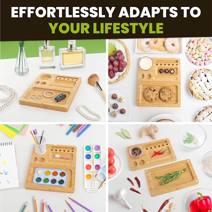 Foldable Bamboo Tray with Magnetic Lid - Durable, Easy to Clean - Portable, Perfect for Home Storage or Travel, Decorative-Tray - Gifts for Him - 8.5" x 5" - Image 5