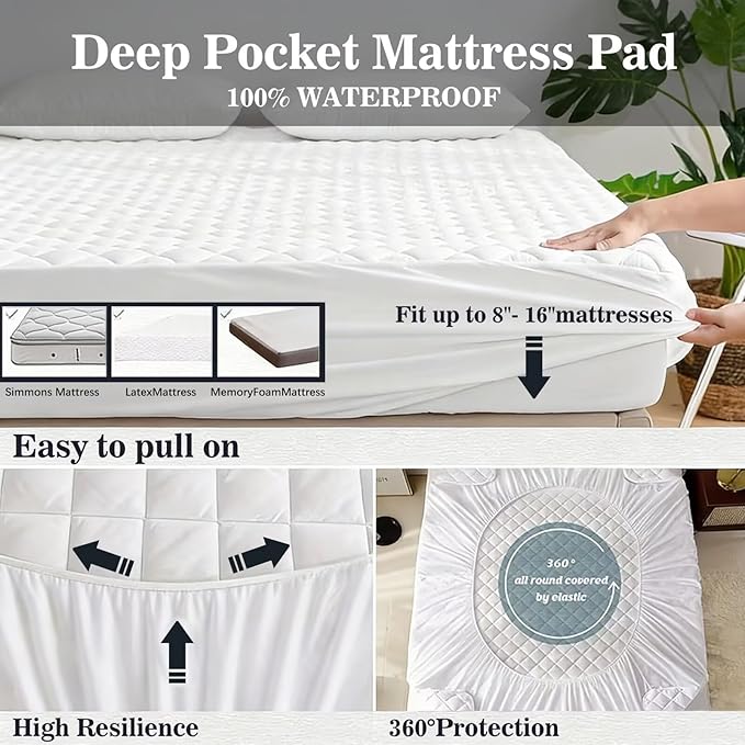 Shatex King Size Mattress Pad - Breathable Quilted Mattress Topper Protector with 8-16 Inches Deep Pocket, Machine Washable (78x80inch,White)