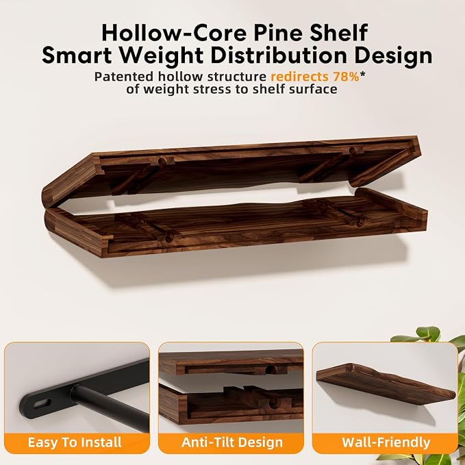 Floating Shelves for Wall Rustic Farmhouse 36 Inch Floating Shelf Bathroom Wooden Shelves for Wall Mounted Live Edge Pine Shelf with Unique Natural Grain for Living Room Bedroom Kitchen (Walnut) - Image 8
