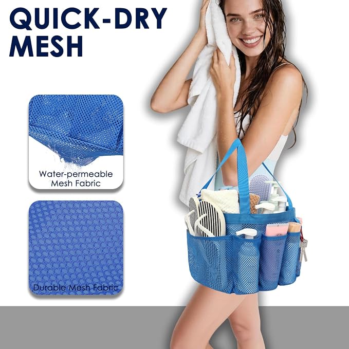 GYEUKHAM Large Mesh Shower Caddy Portable with 8-Pocket for College Dorm Room Essentials,Quick-Dry Handing Shower Basket Tote Bag for Toiletry, Bathroom,Beach,Camp,Gym,Blue - Image 6