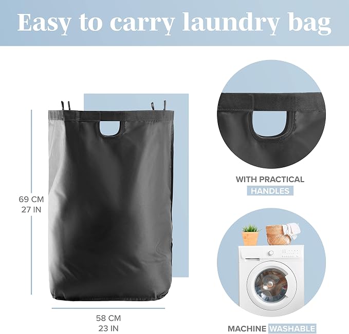 LONBET Laundry Basket with Lid, Made from Breathable Fabric | Aesthetic Clothes Hampers for Laundry with Side Handles & Sturdy Bamboo Frame (26 Gallons - Single, Black) - Image 7