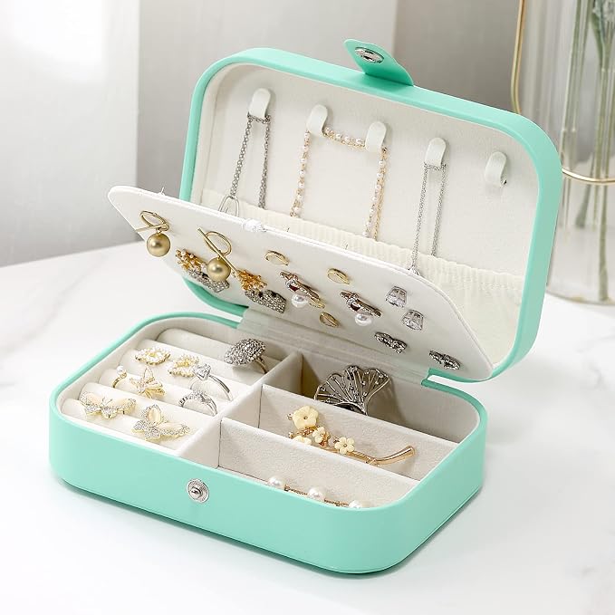 CASEGRACE Small Jewelry Box For Women Travel Jewelry Organizer Double Layer for Necklace Earring Rings Jewelry Holder Case - Image 6
