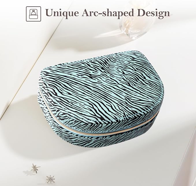 ProCase Travel Size Jewelry Box, Medium Portable Seashell-Shaped Jewelry Case, 2 Layer Jewelry Organizer in PU Leather for Women -Stripe - Image 4