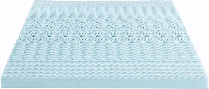 Mellow 4 Inch 5-Zone Memory Foam Mattress Topper, Cooling Gel Infusion, Dorm Essentials, Short Queen Blue