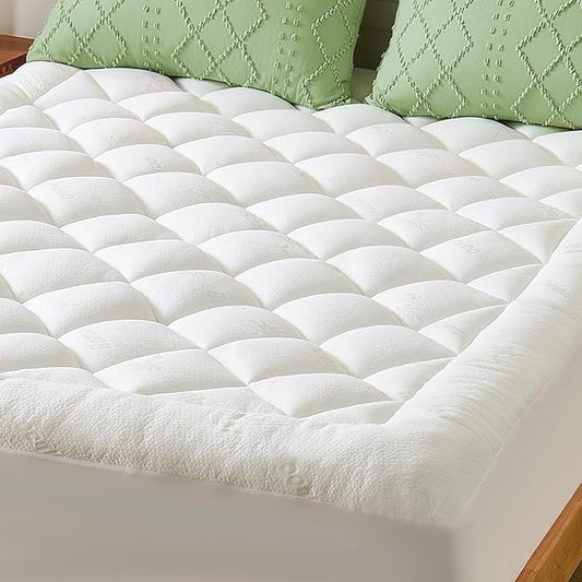 King Mattress Topper, Viscose Derived from Bamboo Thick Pillow Top Mattress Pad with Deep Pocket, Naturally Cooling for Hot Sleepers, Soft for Back Pain Relief, White