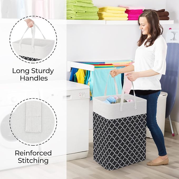 StorageRight Laundry Basket Hamper Large Collapsible Laundry Hamper with Easy Carry Handles，Freestanding Clothes Hampers for Laundry, Bedroom, Dorm, Clothes, Towels, 75L, Clover Black - Image 4