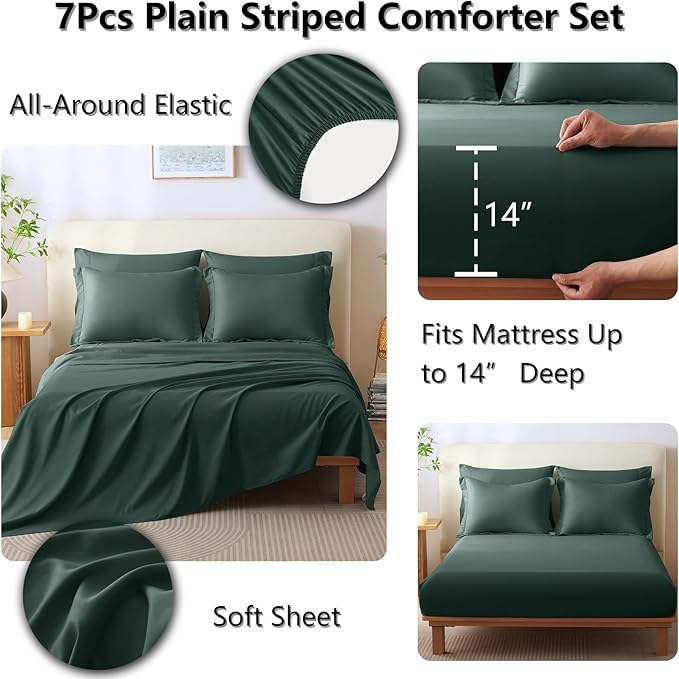 CozyLux Queen Comforter Set - 7 Pieces Bed in a Bag Forest Green Comforter Set with Sheets Luxury Bed Set All Seasons, Soft Bedding Set with Down Alternative Comforter, Sheets, Pillowcases & Shams