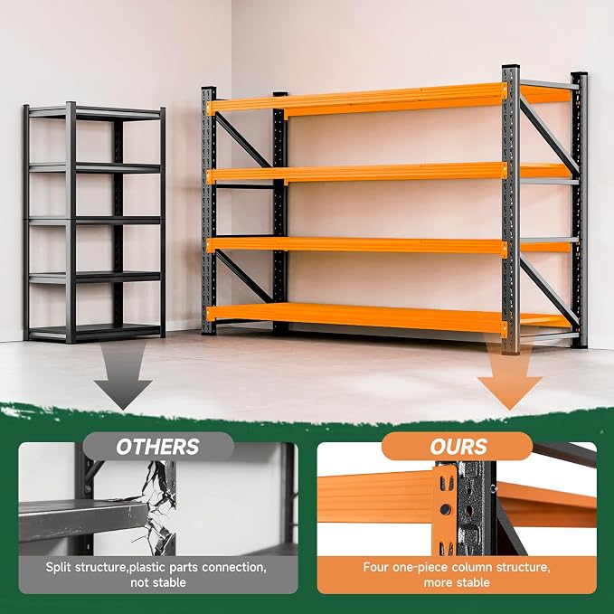 Letaya 71.3" W Metal Storage Shelves,5000LBS Heavy Duty Garage Shelving Units, 4 Tier Adjustable Utility Rack Shelf,Large Industrial Shelves,for Shop,Warehouse,Basement (71.3" W x 24" D x 70" H) - Image 8