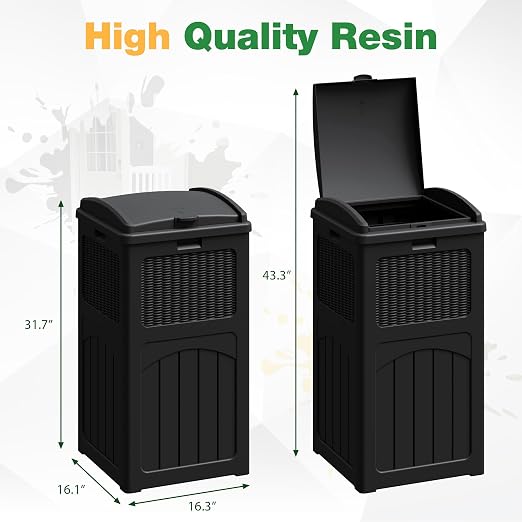 Flamaker 30 Gallon Trash Can, Resin Outdoor Garbage Can with Lid, Waterproof Hideaway Patio Waste Bins for Outside Use (2 Pack, Black) - Image 5