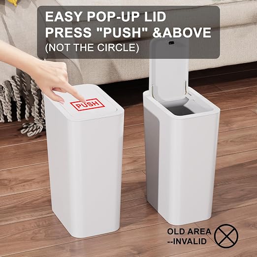 N. NETDOT Bathroom Trash Can with Lid 3 Pack Set,2 Packs 4Gal Slim Kitchen Trash Can and 1 Pack 2.6Gal Garbage Can,Small Trash Bin/Waste Basket for Bedroom,Office(Off White) - Image 4