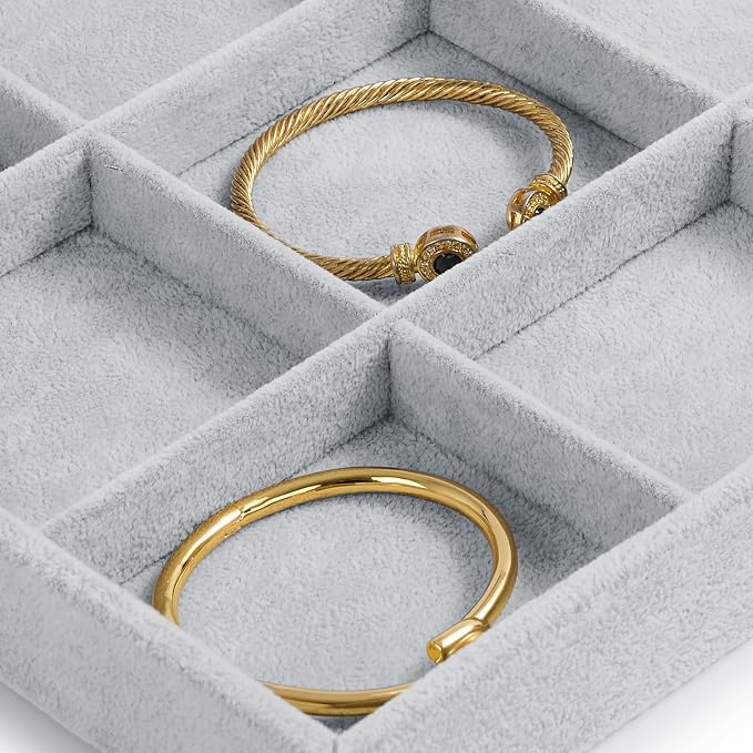 Oirlv Velvet Stackable Jewelry Display Trays 12 Grids Rings Earrings Bracelet Organizer Storage Tray(13.8"x1.29"x9.4") - Image 6