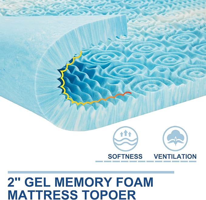 SINWEEK 2 Inch Mattress Topper 5-Zone Memory Foam Mattress Topper Pressure Relieve Soft Mattress Pad, CertiPUR-US Certified, King Size Blue