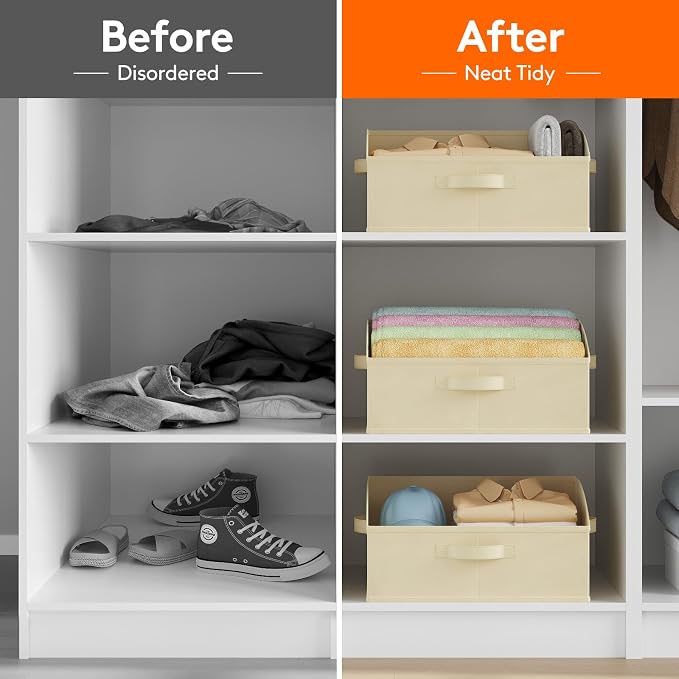Lifewit Trapezoid Closet Storage Bins for Shelf, 6 Packs Non-woven Closet Organizer Baskets with Handles, Foldable Clothes Containers Boxes for Clothing, Book, Purse, 19L, Large, Beige - Image 7