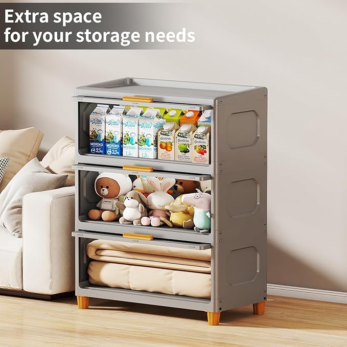 3 Tier Large Storage Bins with 1 Lid, 157QT Closet Organizers and Storage, Drawers Flip Open Large Plastic Storage Containers for Living Room, Office, Dorm (3 Tiers)