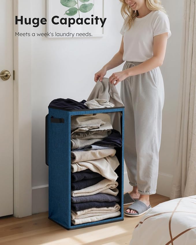 SOLEDI Slim Laundry Hamper with Lid, Narrow Laundry Basket with Removable Bags, Dirty Clothes Hamper with handle, Small Hamper perfect for Laundry room, Bathroom, Bedroom, Small spaces. 70L Blue - Image 5