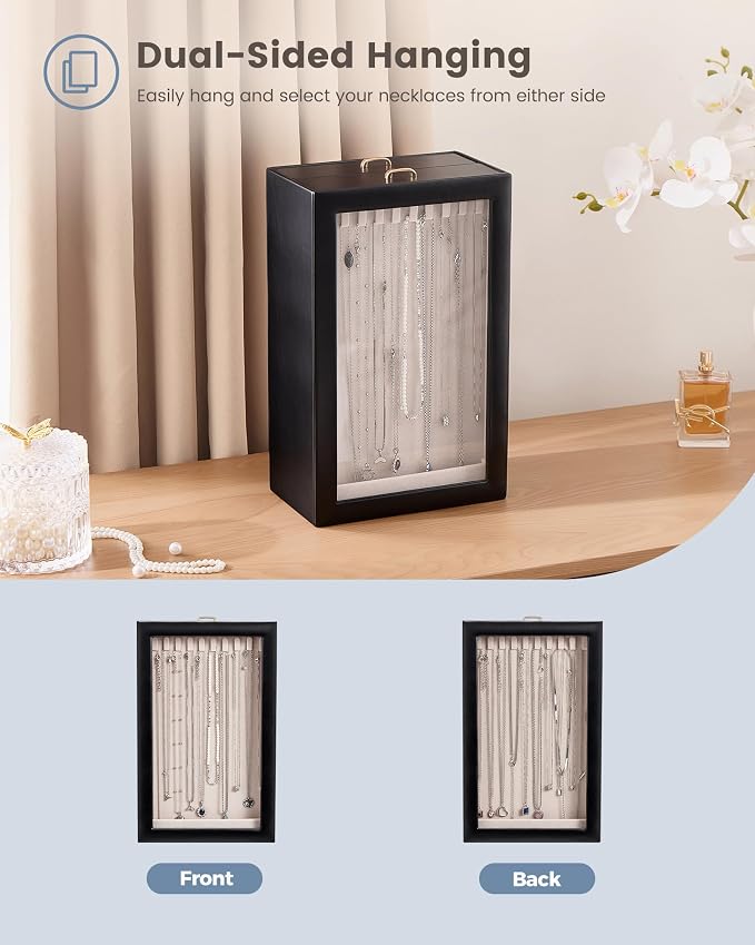 Lolalet Upgraded Double-Sided Hanging Necklace Organizer Box, Jewelry Display Case with Double-Sided Clear Window for Necklaces Bracelets, Tangle-Free Necklace Storage Box, Mothers Day Gift - Image 5