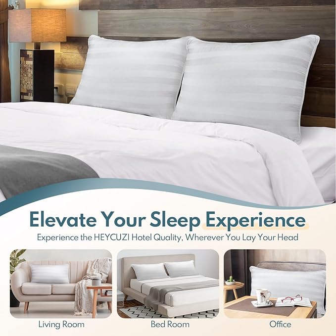 King Size Bed Pillows Set of 2 - Breathable Premium Down Alternative Pillows for Side, Back, and Stomach Sleepers Hotel Quality Fluffy Soft Cooling Microfiber Fill Skin-Friendly