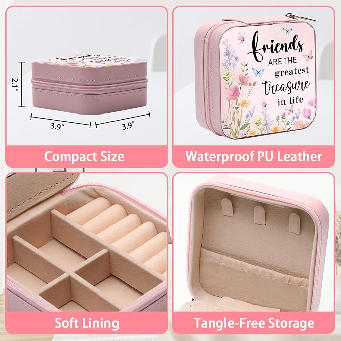 GAOLZIUY Friendship Gifts for Women Girls, Friend Travel Jewelry Box with Flowers, Portable Jewelry Organizer Case, Bestie Birthday Gifts for Best Friend - Image 3