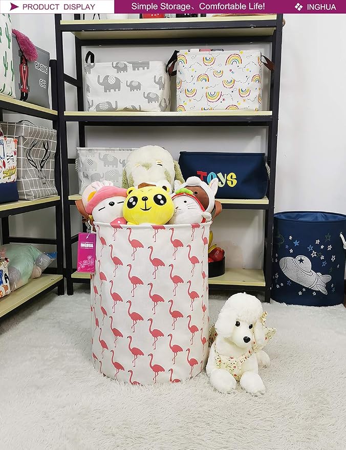 Laundry Hamper Large Canvas Fabric Lightweight Storage Basket/Toy Organizer/Dirty Clothes Collapsible Waterproof for College Dorms, Boys and Girls Bedroom,Bathroom(Flamingos) - Image 3