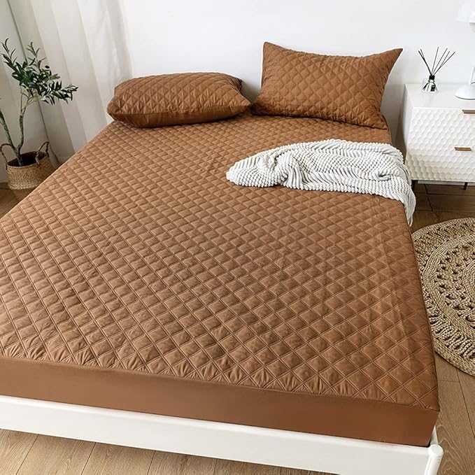 vctops Quilted Fitted Sheet Waterproof Mattress Protector Pad Ultra Soft Elastic Fitted Deep Pocket Bed Cover (Coffee,Queen)