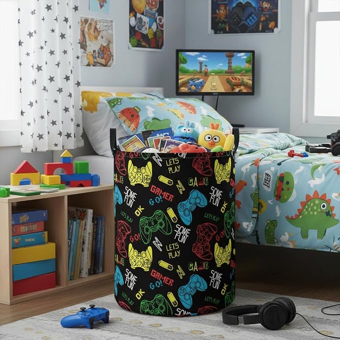 Baby Laundry Basket Baby Nursery Hamper Kids Laundry Basket Toy Storage Bin for Boys Room Decor Gift Baskets for Bedroom Bathroom(Game) - Image 4