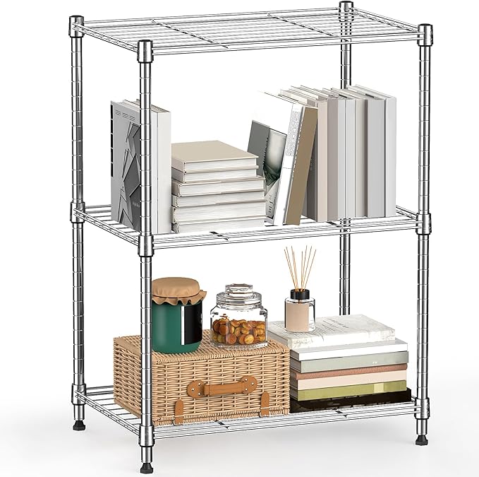 M MZG 450 lbs Wire Storage Shelving 3-Tier Utility Shelving Unit Steel Organizer Wire Rack for Home,Kitchen,Office,Chrome(11.8" D x 17.7" W x 26.4" H) by MEIGAOPLASTICANDMETALHKCOLIMITED