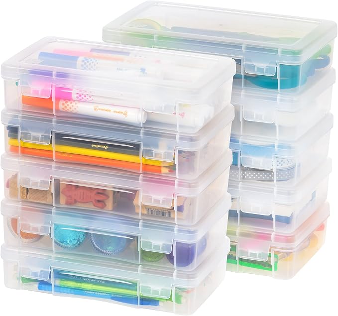 IRIS USA Pencil Case Boxes, 10-Pack, |Made in USA|, Plastic Bead Organizing Containers with Snap Lid for Arts, Crafts, Ephemera, Stickers, & Dance Cheer, Clear - Medium by IRISUSA